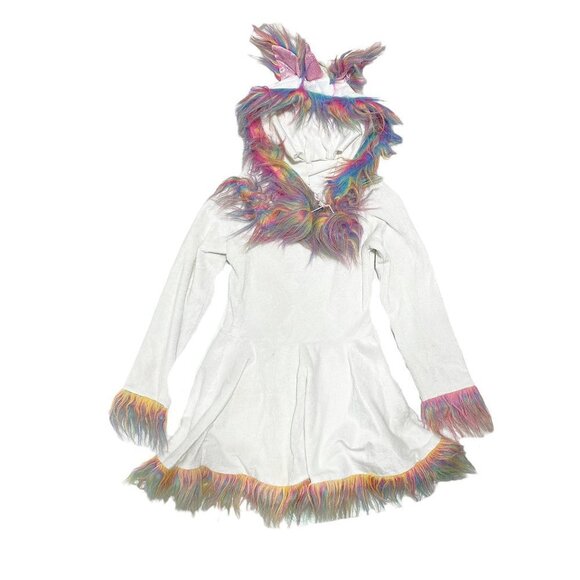 Girls Rainbow Unicorn Faux Fur Velour Dress Up Halloween Costume - Picture 1 of 4